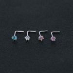 Heart Nose Stud l Shape Stainless Steel Crystal Rhinestone Nose Piercing Jewelry