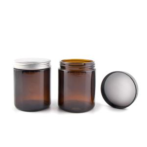 Quality 1 - 8 Oz Amber Glass Jars , Round Amber Glass Cosmetic Jars With Metal / Plastic Caps wholesale