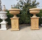 Stone carved Marble planter carved flowerpot sculpture,garden stone garden