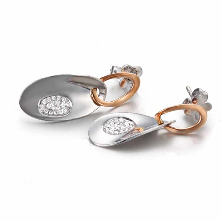 New Design Daimonds Rose Gold White Gold Two Tone Dangle Earrings(GDE018)