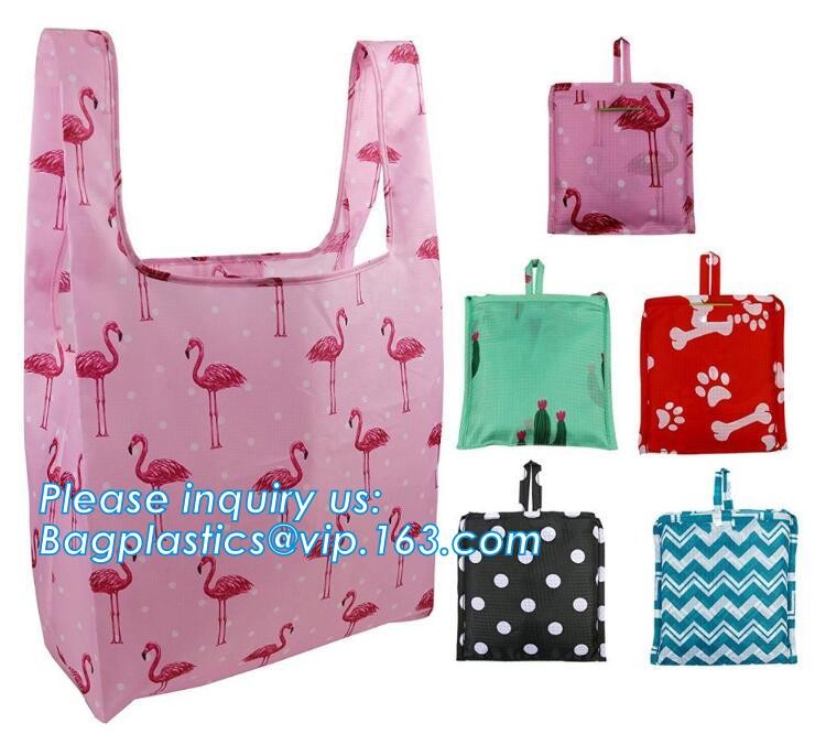 Recycled Foldable Nylon Polyester Tote Bag with logos polyester shopping bag Custom advertising handle non woven bag PAC