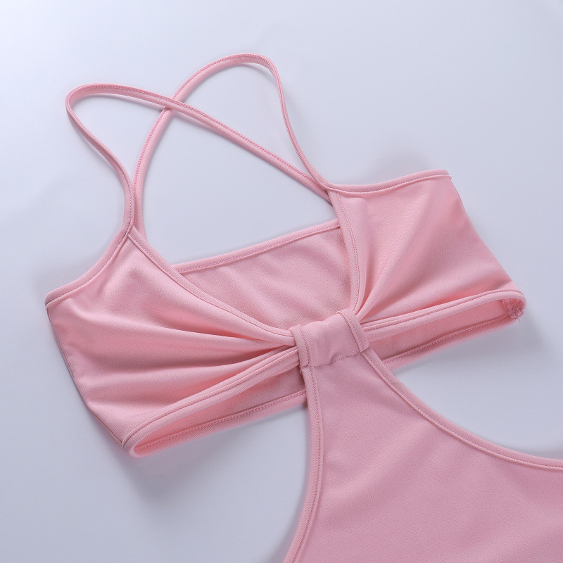 Low Cut Halter Suspender Sexy Women Dresses 61cm Pink High Waist Hollow Stitching