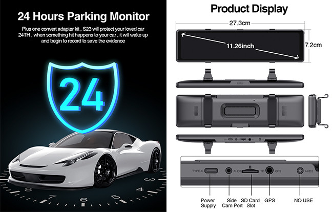 11.26 Inch Car Dash Cam Car DVR Camera Auto Digital Video Recorder Camcorder