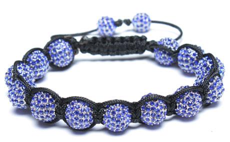 Adjustable Shamballa Bracelet, Blue Rhinestone Ball