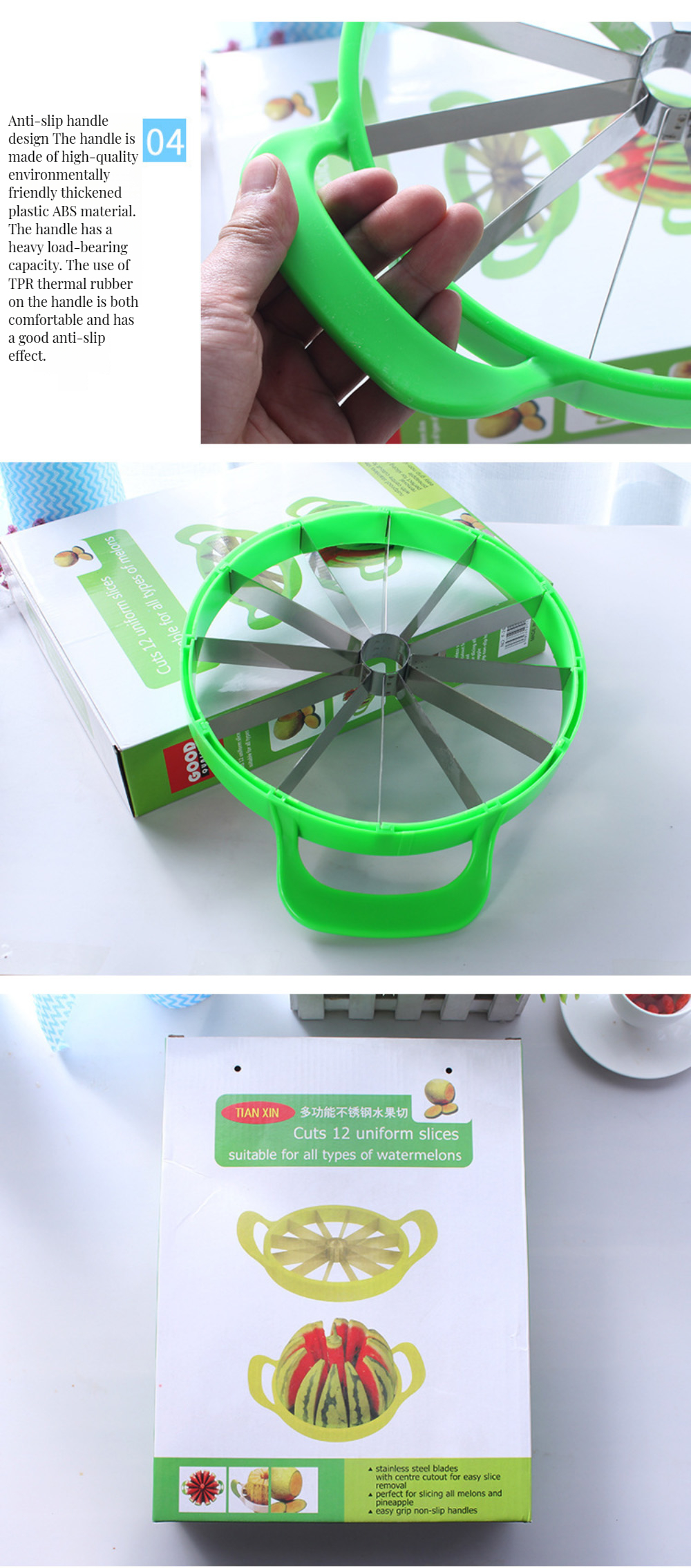 Customized Logo Bamboo Watermelon Cutter for Easy Fast Slicing of Fruits Vegetables