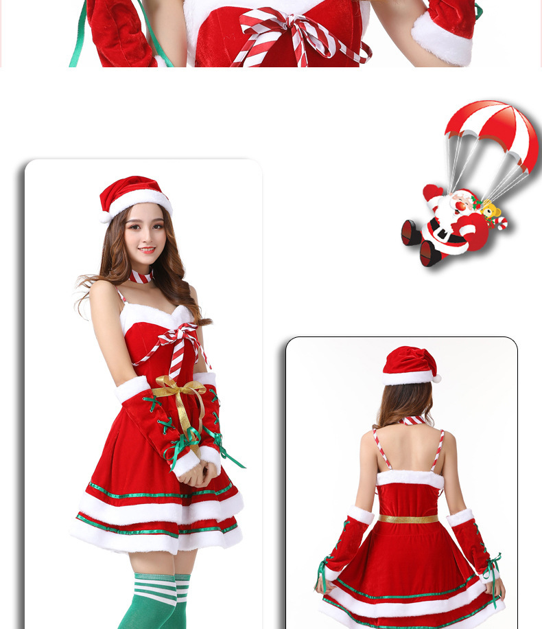 Age Group Adults Christmas Dress Pleuche Red Green with Accessories Performance Wear Type