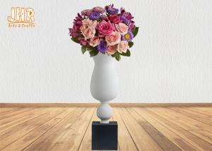 Quality Decorative Frosted White Fiberglass Pot Planter With Frosted Black Base wholesale