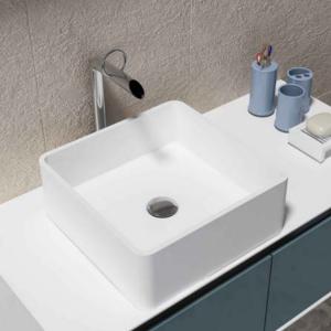 Quality White Square Counter Top Wash Hand Basin Artificial Stone Bathroom Sink wholesale
