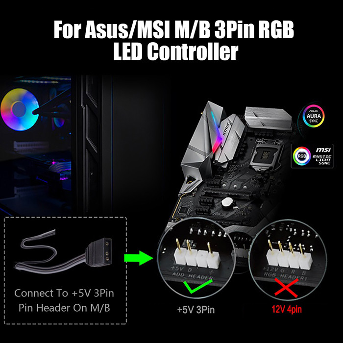 12 Way 5V RGB LED Splitter Hub With PMMA Case And Magnetic Standoff For ASUS/MSI 5V 3pin LED Controller
