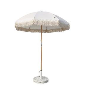 Quality Outdoor 2M Wood Pole Fiberglass Ribs Straight Sun Umbrella With Tassel wholesale