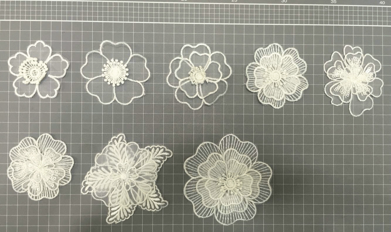 Garment Accessories Embroidery Organza Applique Flower Ivory Color