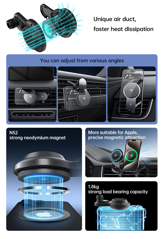 Ultra Thin Iphone Car Charger QI2 Running Light Effect Magsafe Car Mount