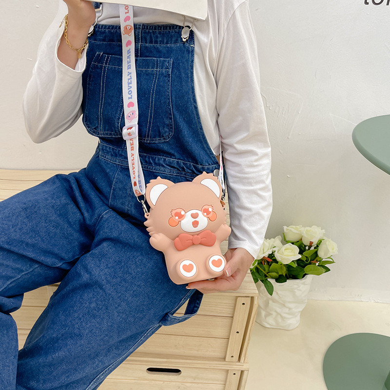 Bear Lightweight Silicone Pencil Case For Durable Stationery Storage Crossbody Shoulder Purse Bag Cute Mini Handbag
