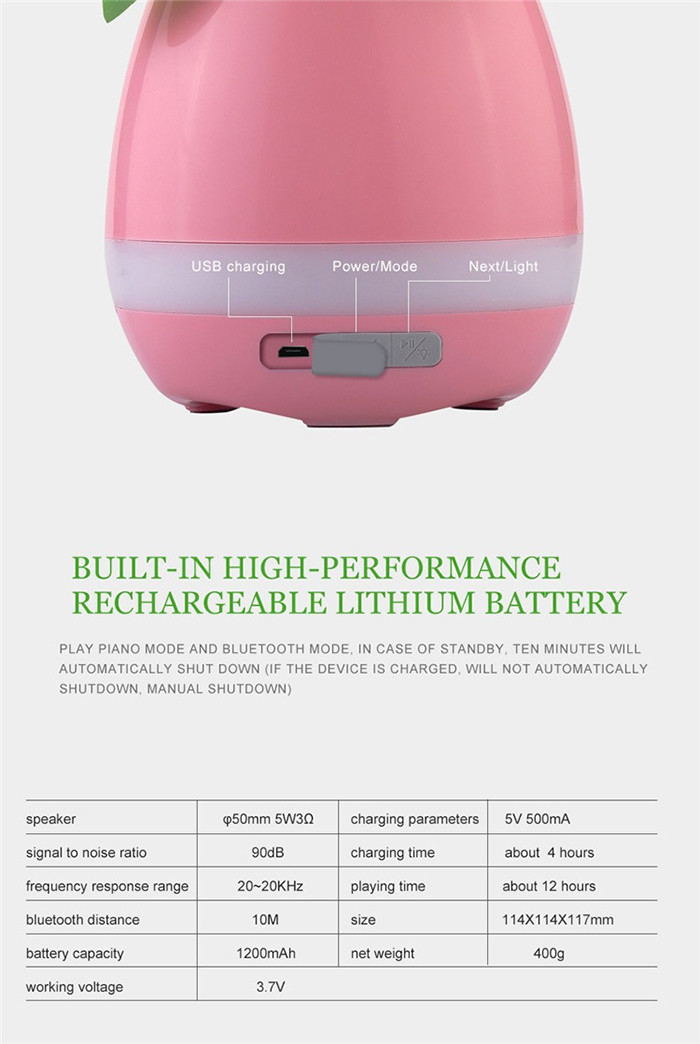Flower Pot Music Bluetooth Speaker Smart Touch Plant Lamp Rechargeable Li Battery