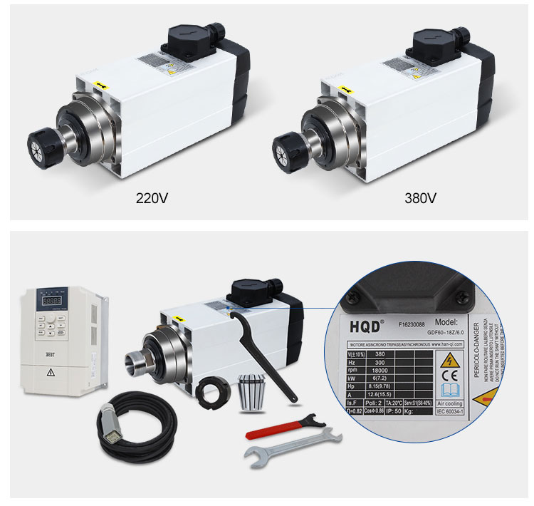 6kw 18000rpm Air Cooling Spindle Motor for Woodworking Engraving and Milling Powerful