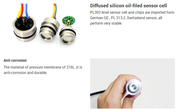 10~36VDC Submersible Pressure Sensor , No O - Ring Water Level Pressure Transducer