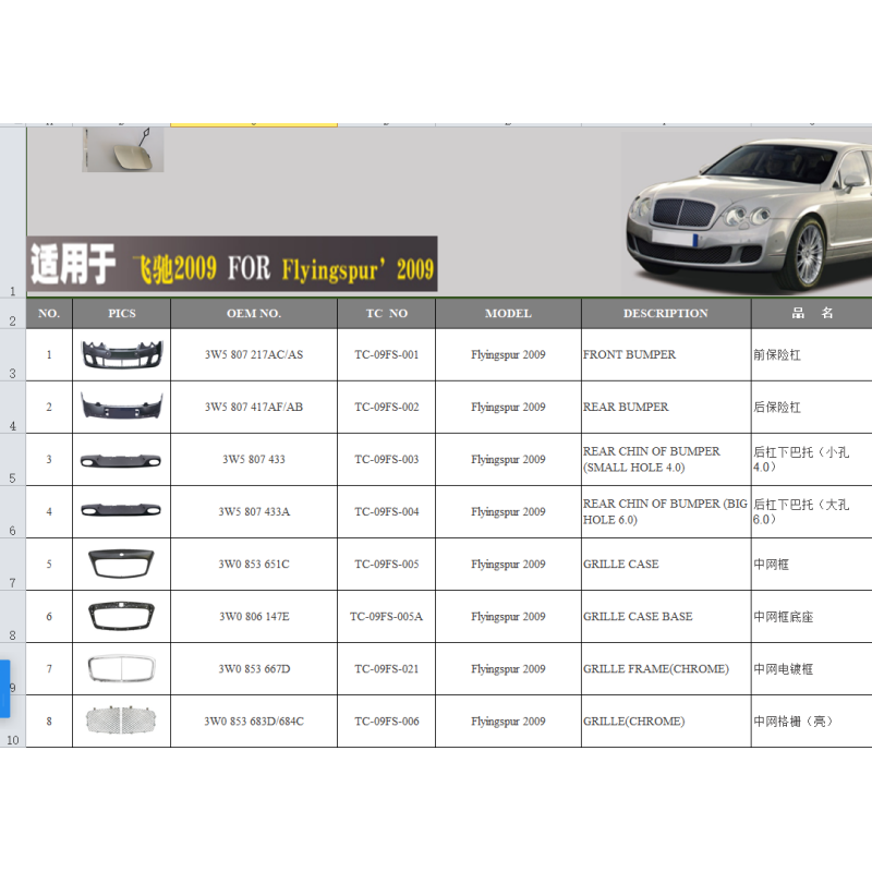 2013- Flying Spur Radiator Grille D-05 10 2015 For Bentley Continental W0 853 683/684