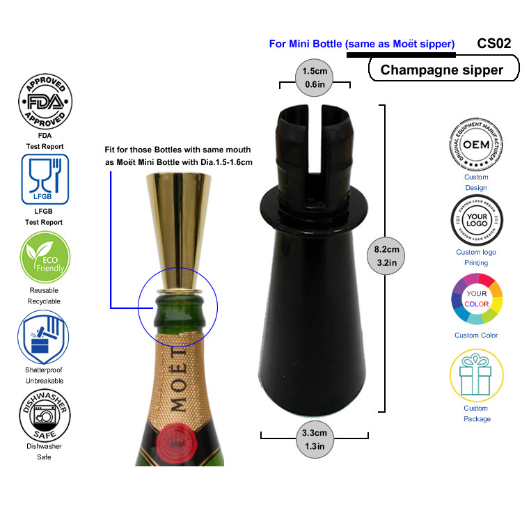 Champagne Sipper Wine Stopper And Pourer For Mini Brut 187ml Split Bottles