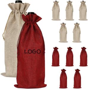 Quality Resuable Drawstring Printed Jute Bags Gift Bags for Wine wholesale