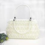 White 6mm Pearl Clutch Handbag Hand Woven Gold Rose shape OEM ODM
