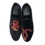 Lightweight Mens Black Suede Shoes / Loafers With Red Leather , Tassel Dragon