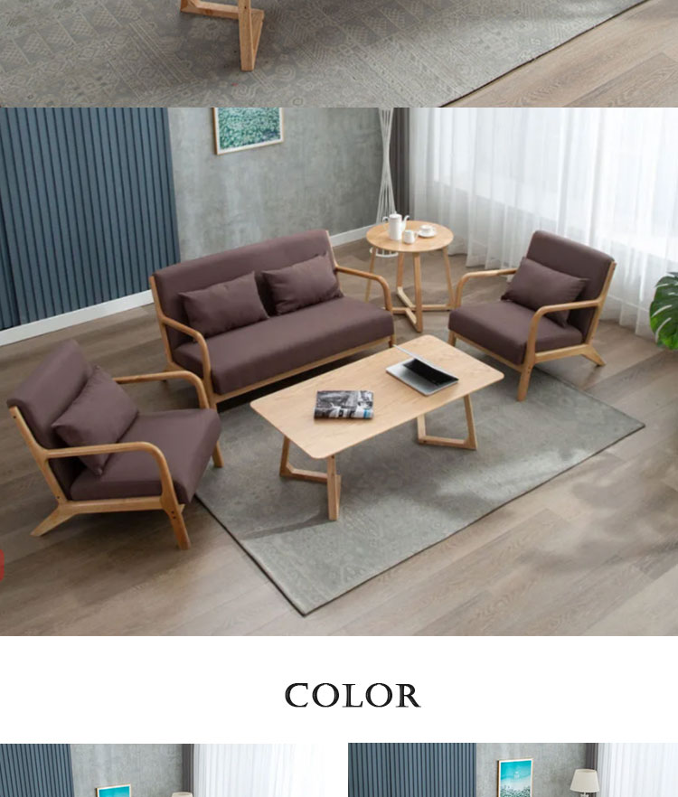 Living Room Sofa Set Furniture Disassembled Armrest Wood Chair with Modern Design and Deep Brown/Creamy White/Blue/Gray Color