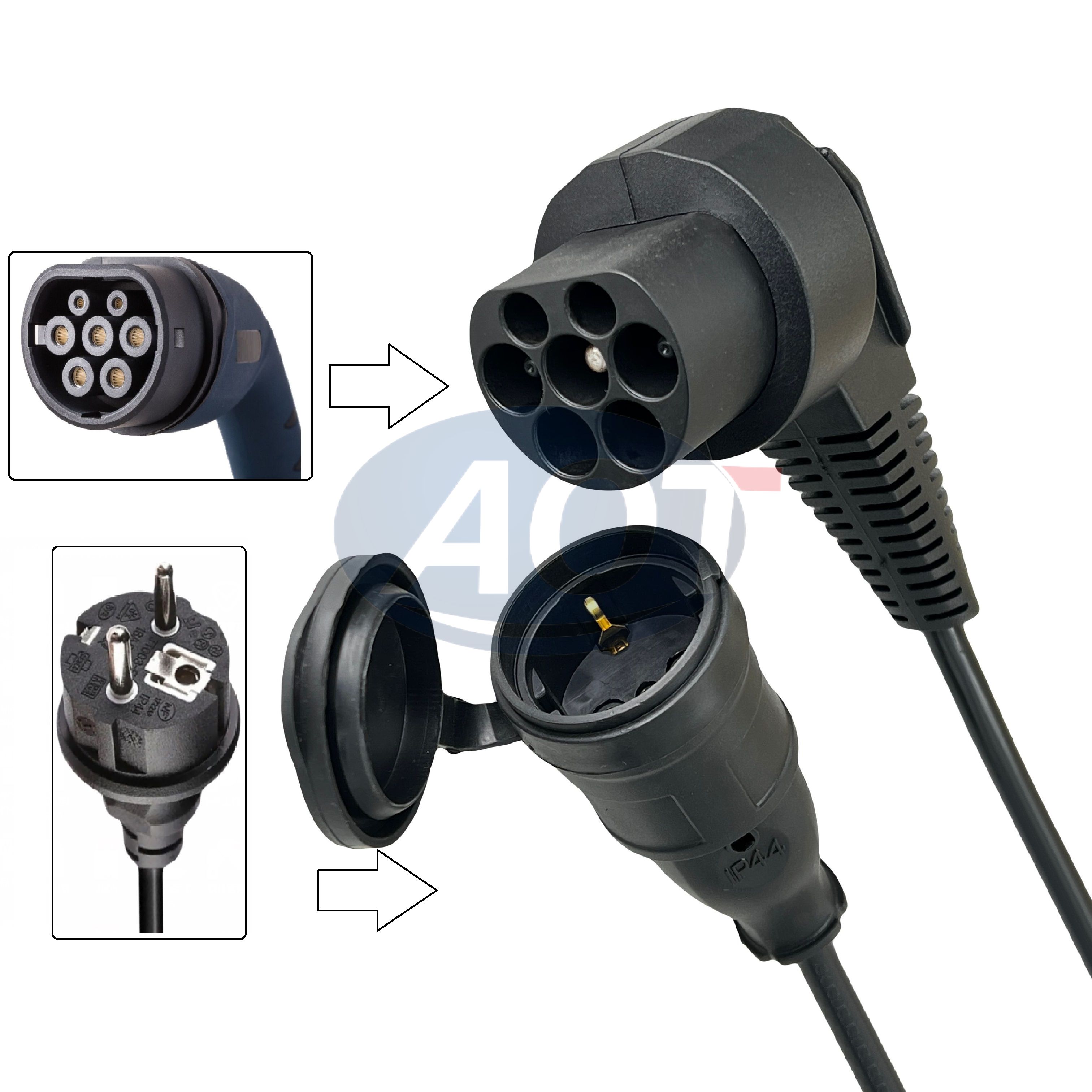 EV Charger V2L Cable adapter Type 2 Male 16A 1 Phase 1 EU Socket Plug with 50cm Charger Cable Degree of protection IP44