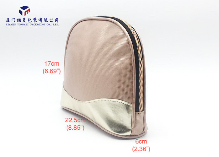 Semicircular Shape Leather Cosmetic Bag Black Oxford Cloth Lining Materials