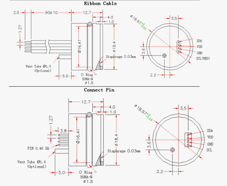 I2C interface Water Pressure Transducers 316L stainless steel Housing
