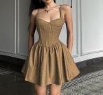 Apparel Custom Vendor Women'S Fishbone Suspender Skirt Pleated Waist Zipper