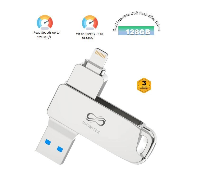 256GB Mfi Certified High Quality Ios Flash Drive Dual Interface USB Flash Drive Read Speed of up to 120 MB/S and a Write Speed of 40 MB/S