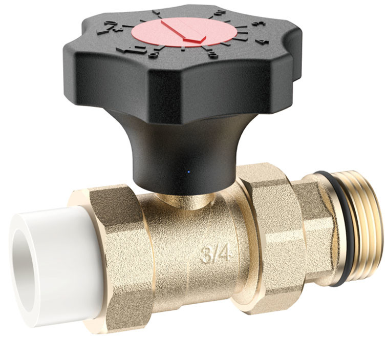 3704 Graduated Handwheel Brass Ball Valve DN20 Flow-Rate Precisely Adjustable with PP-R Adapter x Flexible Male Nipple