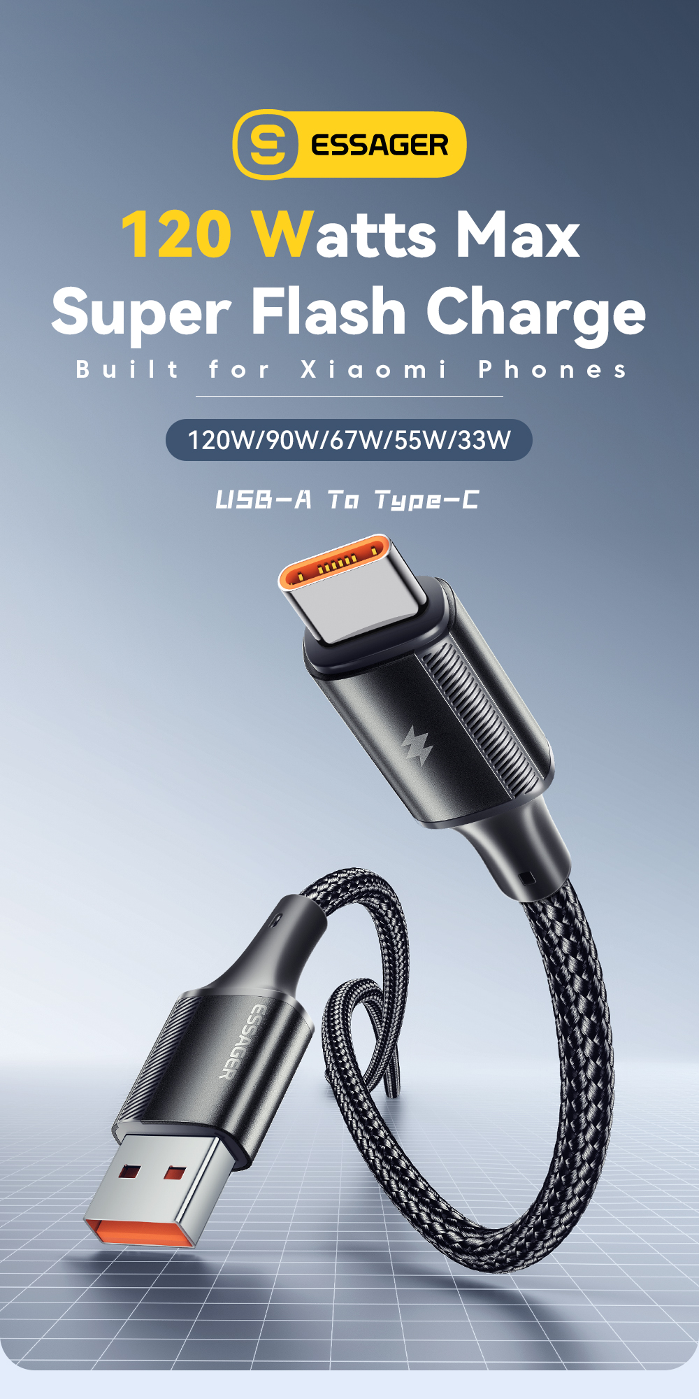 120W USB A To C Cable PP USB C Charging Cord ESSAGER ES-X45 Series