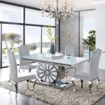 Flower Base 160x90x75cm SS Dining Tables 6 Seater White Glass Top