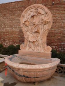 Quality Lotus Flower Carved Pink Marble Stone Wall Water Fountain wholesale