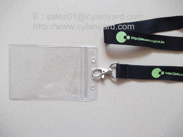 Small wholesale custom polyester neck ribbon with plastic badge pouch