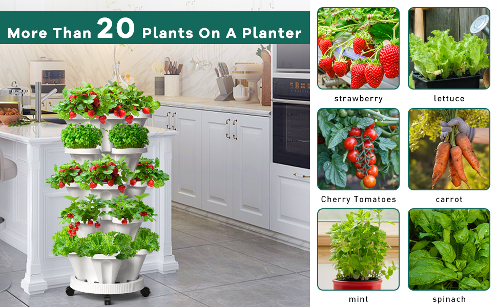 Stackable Planter, Vertical Garden Planter, Strawberry Planter, Indoor/Outdoor, 5 Tier Garden Tower, Herb Plant