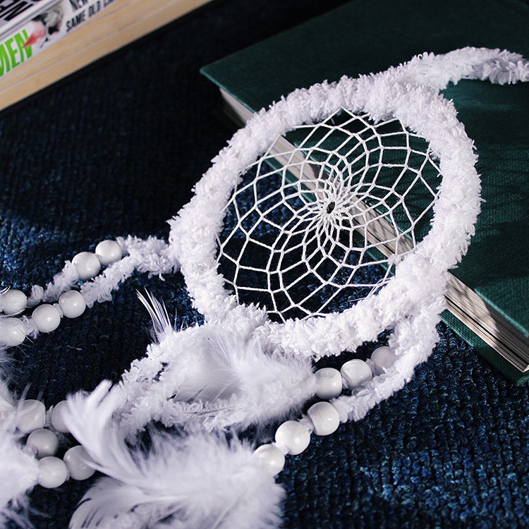 Handmade Dream Catcher Net Pure White Wall Hanging Decoration with Feather for Nice Dreams Craft Gift