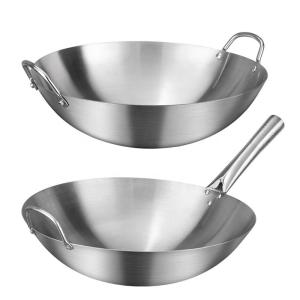 Quality Thickened Stainless Steel Non Stick Chinese Wok Double Ear Non Coating Round Bottom wholesale