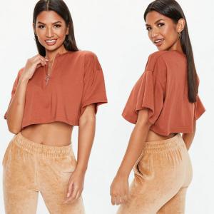 Quality Rust Zip Front Custom Crop Top Clothing Women wholesale