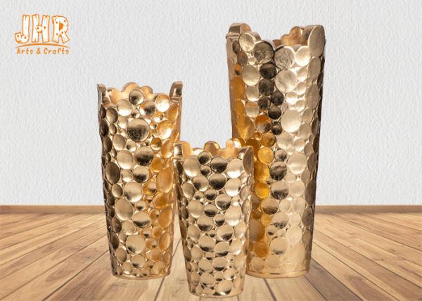 Decorative Circle Pattern Contemporary Plant Pots Fiberglass Gold Leaf Finish 3