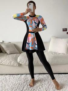 Quality Geometric Print Muslim Swimsuit Conservative Full Surrounded Islamic Swimming Costume wholesale