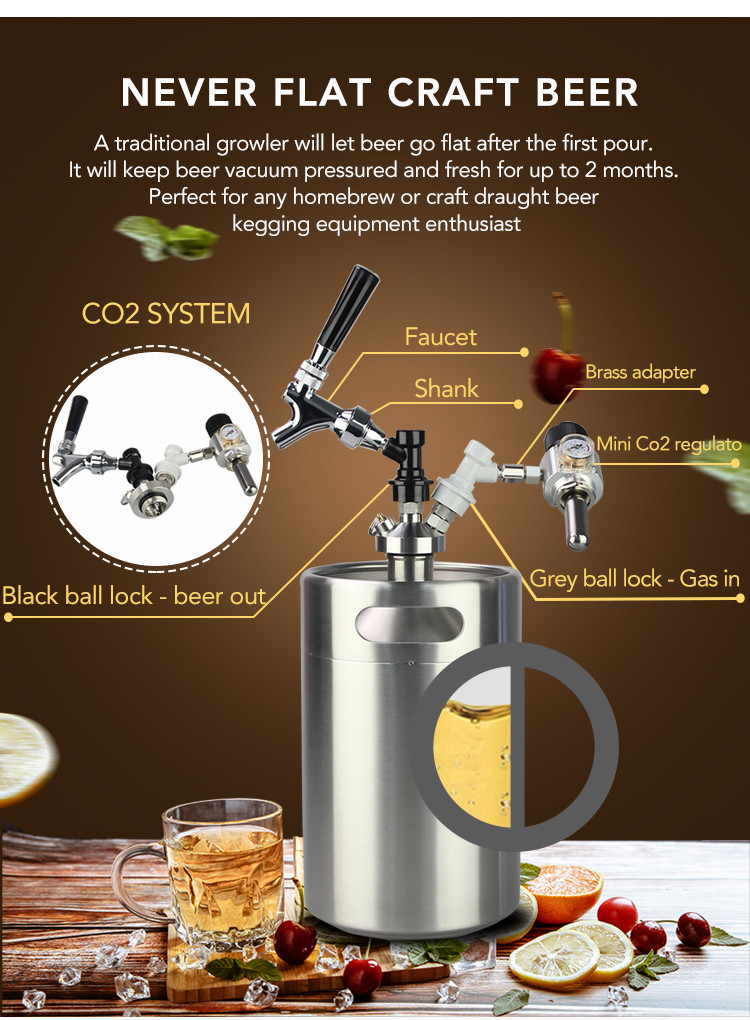 FDA 2L 4L 5L 10L Ball Lock Mini Keg , Stainless steel Small Ball Lock Keg