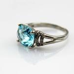 925 Silver Oval Cubic Zircon Blue Topaz Women Ring(F91)