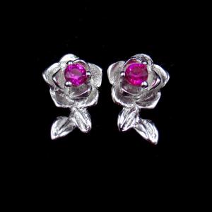 Quality Shape Gold Silver Cubic Zirconia Earrings Silver 925 Red Flower Gemstone Stud wholesale