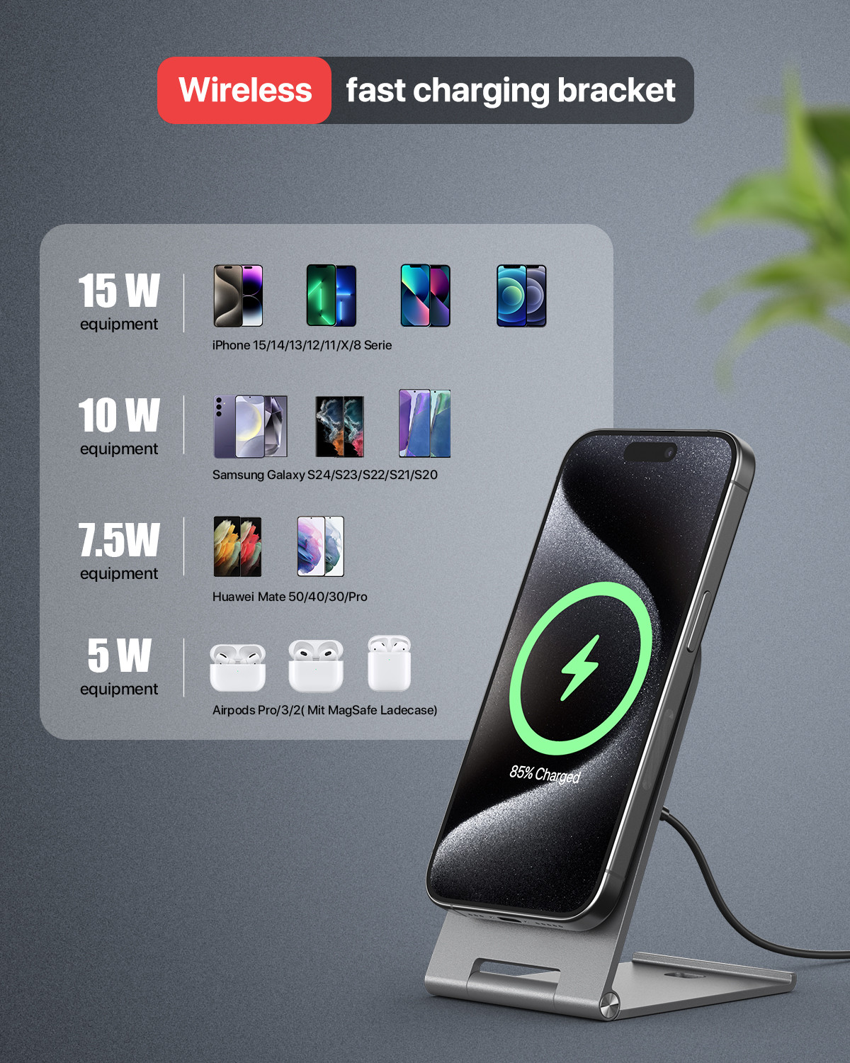 Aluminum Alloy Qi 2 Metal Wireless Charger With USB C Interface And Damping Folding Design