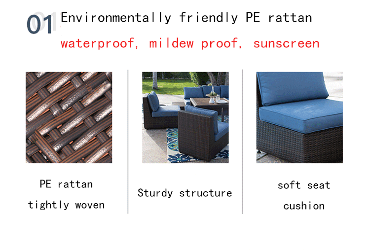 Balcony Aluminum Outdoor Sofa Eco Friendly Rattan Garden Sofa Set