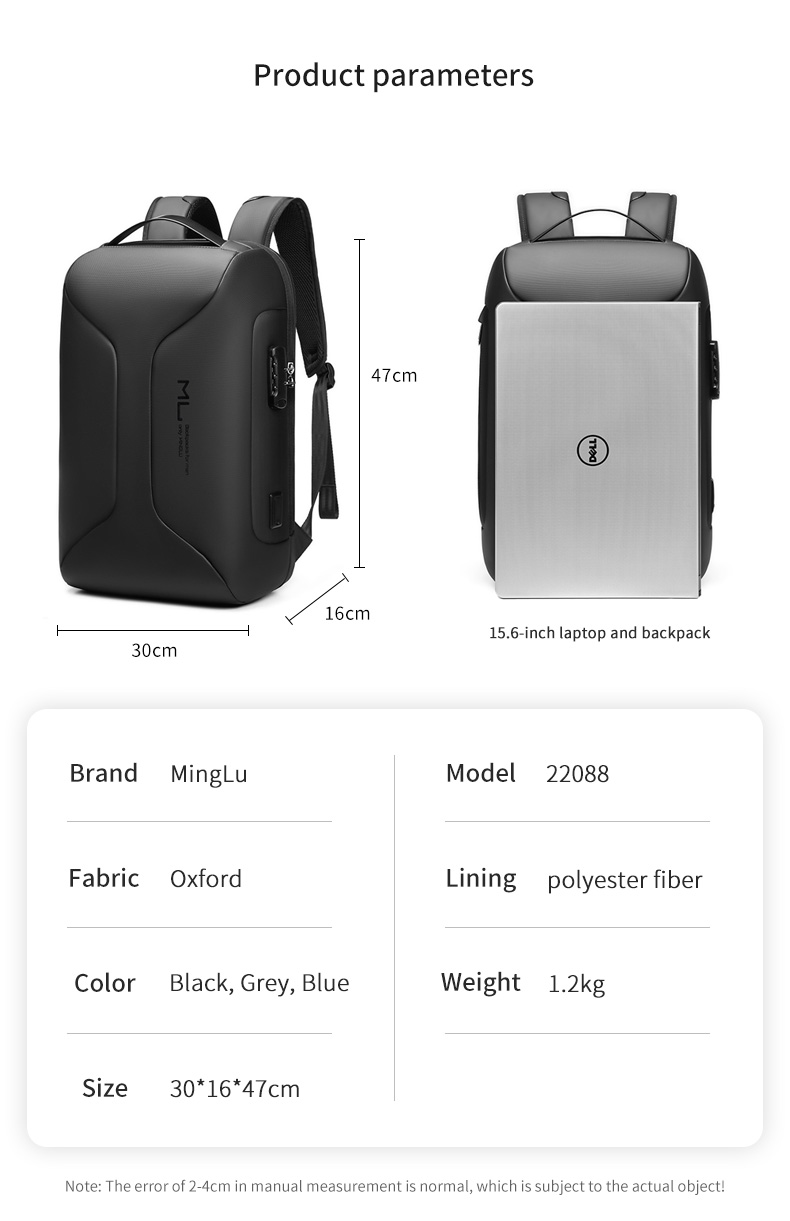 MingLu High quality new bag usb charging anti theft men waterproof bagpack backpack bag laptop backpack for men