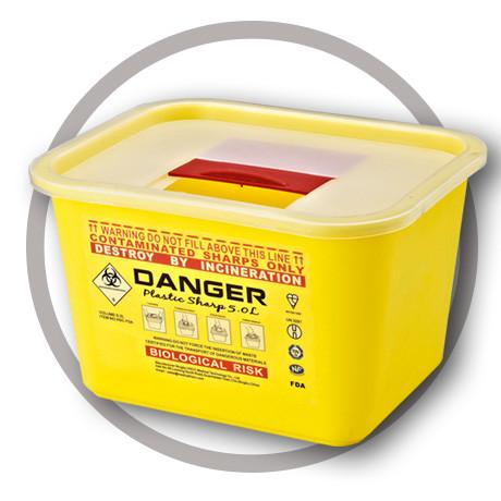 5 Litre Sharps disposal container, Sliding Lid, Red,Sharps Container |