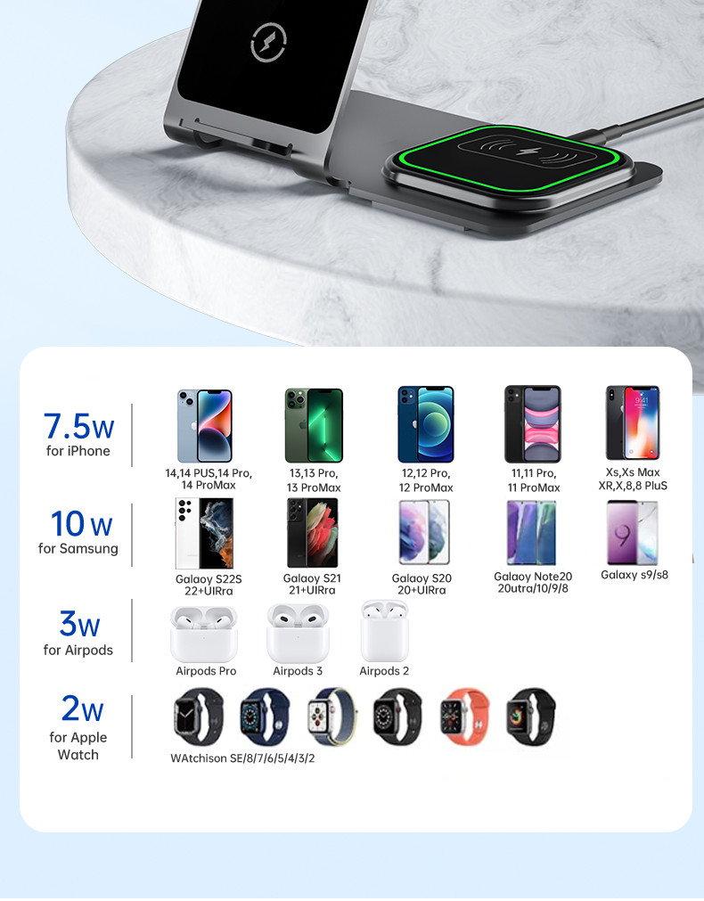 15W Aluminum Alloy Wireless Charging Stand for iPhone Samsung Qi Phones - Silver/Black/Blue/Grey